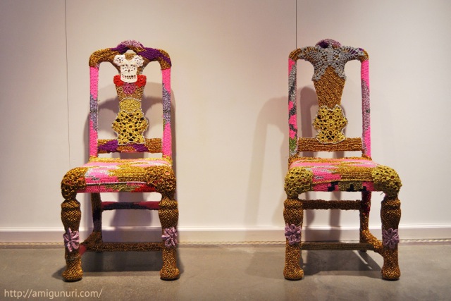 Crocheted Throne (3 Chairs), by Olek