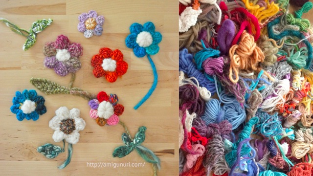 Flores Amigunuri tejidas con restos de lanas